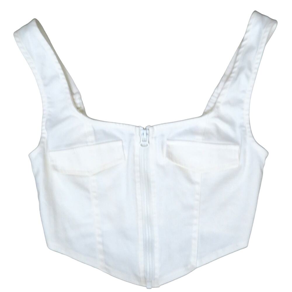 Beige Botany Corset Top Sleeveless Square Neck Crop Top Zip Front White Sz Small